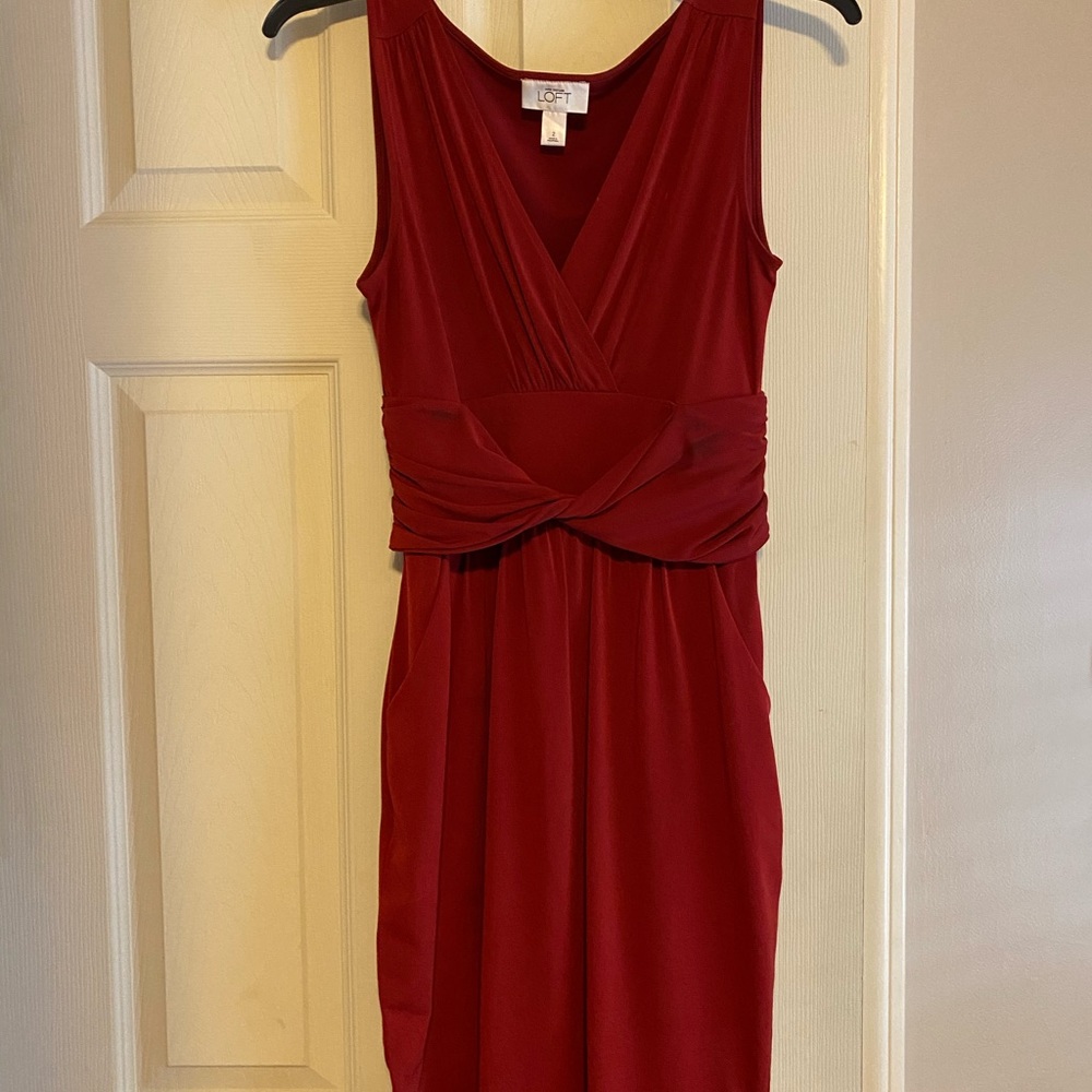 Loft Burgundy Jersey Dress w/ Pockets